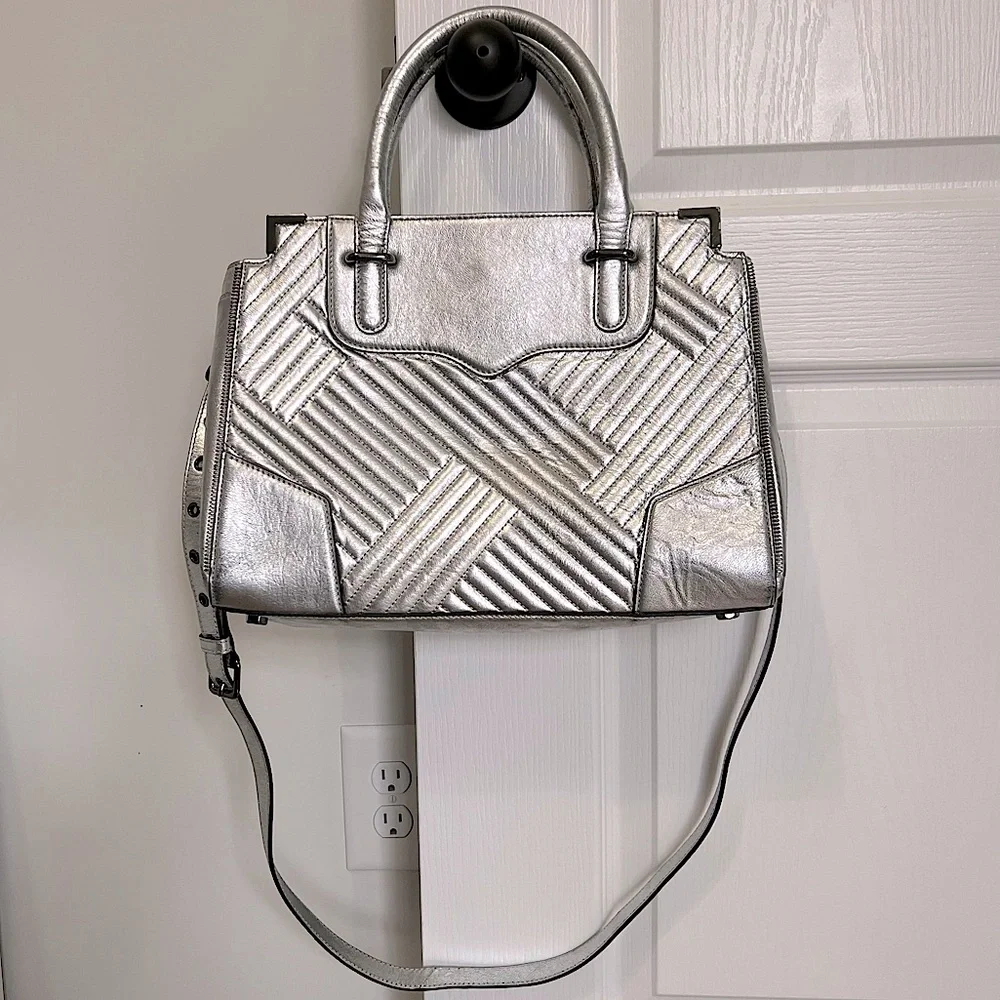 Rebecca Minkoff Silver Metallic Quilted Amorous Satchel Handle & Shoudler Straps